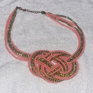 Pink and Gold Knotted Statement Necklace